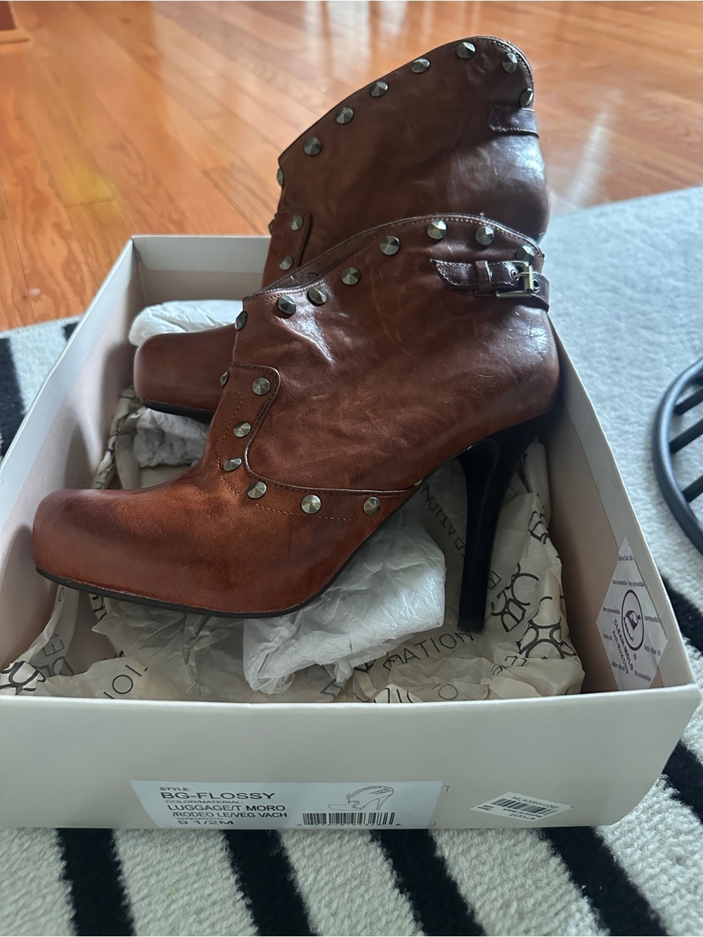 BCBGeneration Brown Studded Leather High Heel Ankle Boots